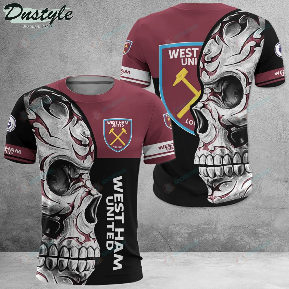 West Ham United F.C Skull 3d Hoodie Tshirt