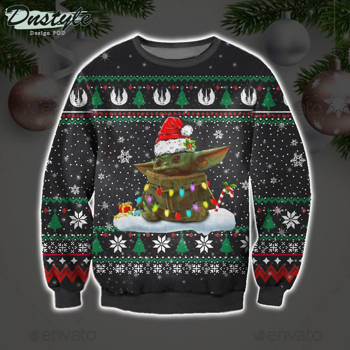 Star Wars Ugly The Child Mando Helmet Death Star Pattern Black Christmas Sweater