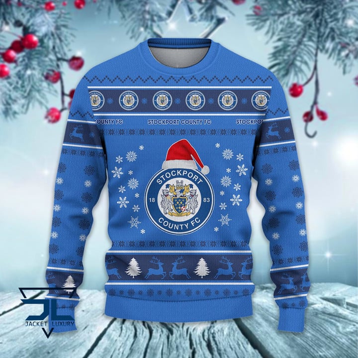 Stockport County F.C santa hat ugly christmas sweater
