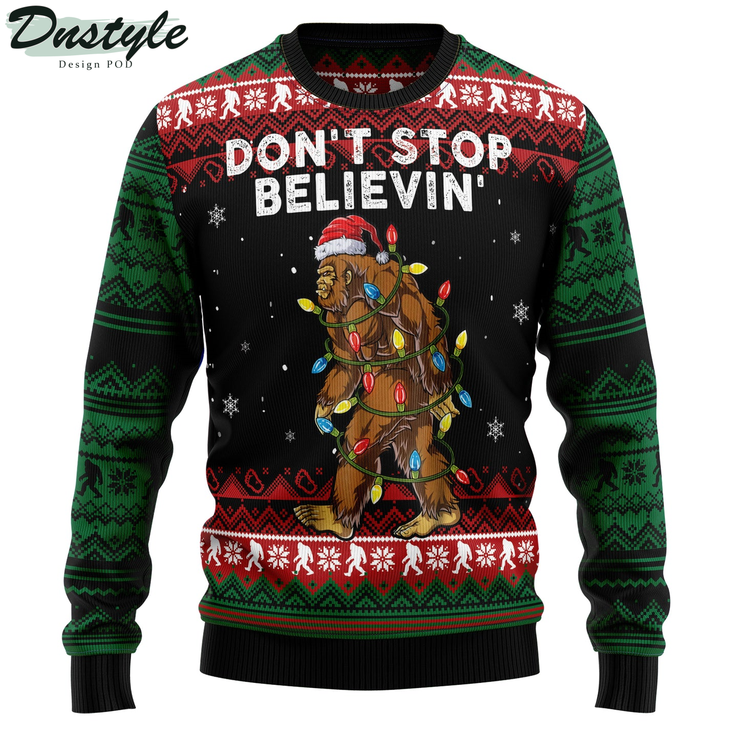 Bigfoot Don‘t Stop Believing Ugly Christmas Sweater