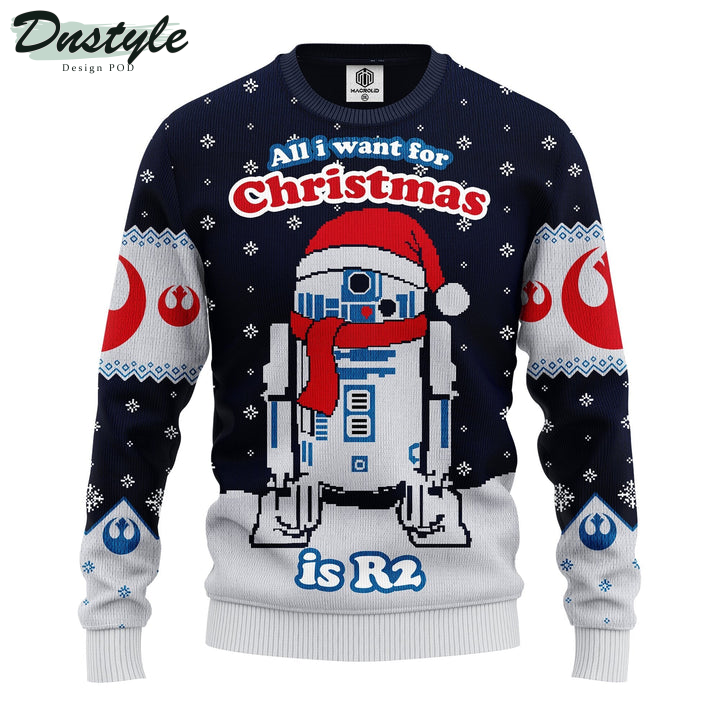 Star Wars All I Want For Christmas Is R2 Blue White Ugly Christmas Sweater