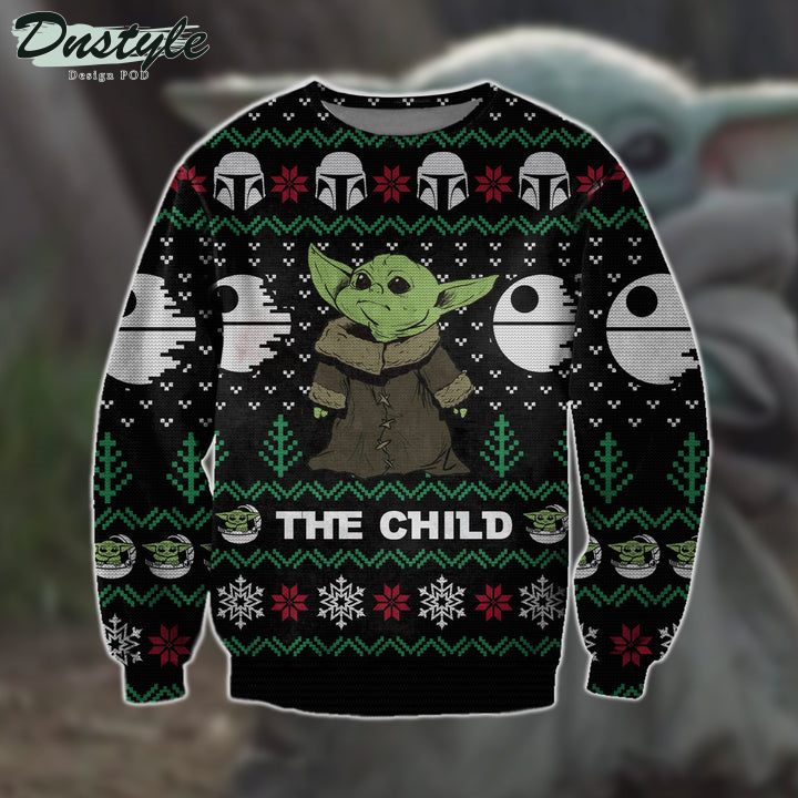Star Wars Ugly The Child Mando Helmet Death Star Pattern Black Christmas Sweater