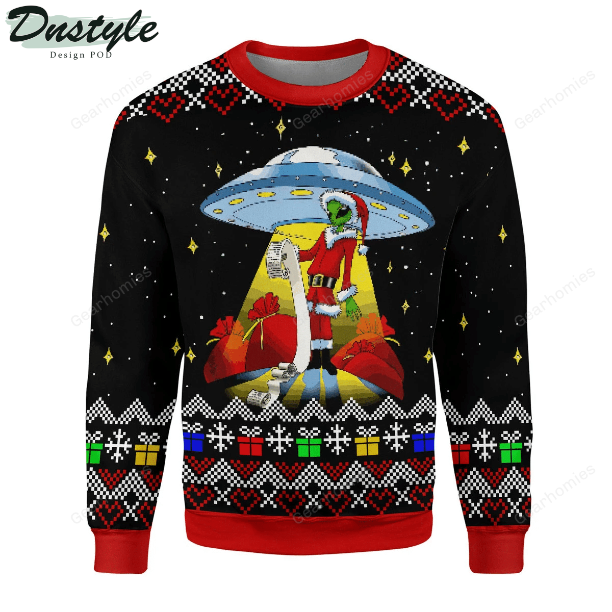 Gearhomies Christmas Unisex Funny Alien UFO Ugly Christmas Sweater