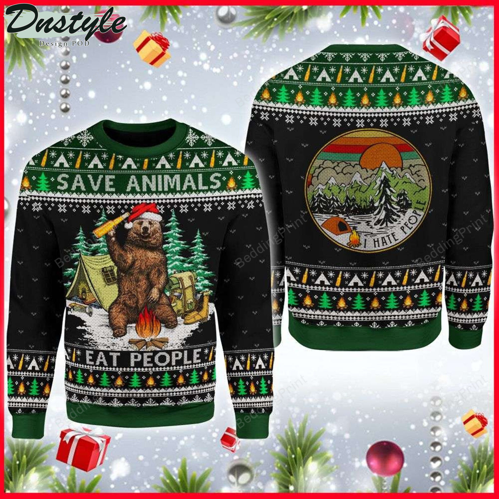 Christmas Save Animals Bear Camping Ugly Sweater