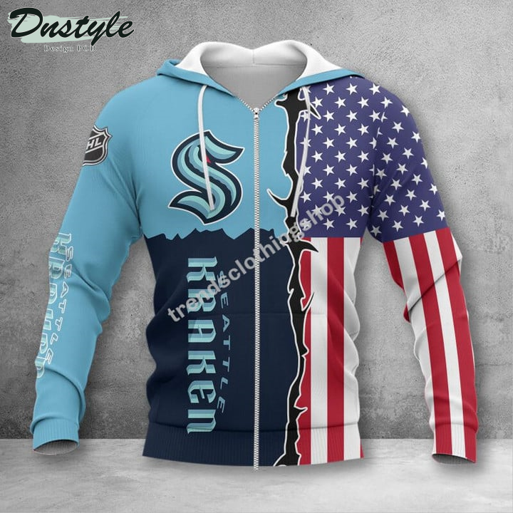 Seattle Kraken American Flag 3d Hoodie Tshirt