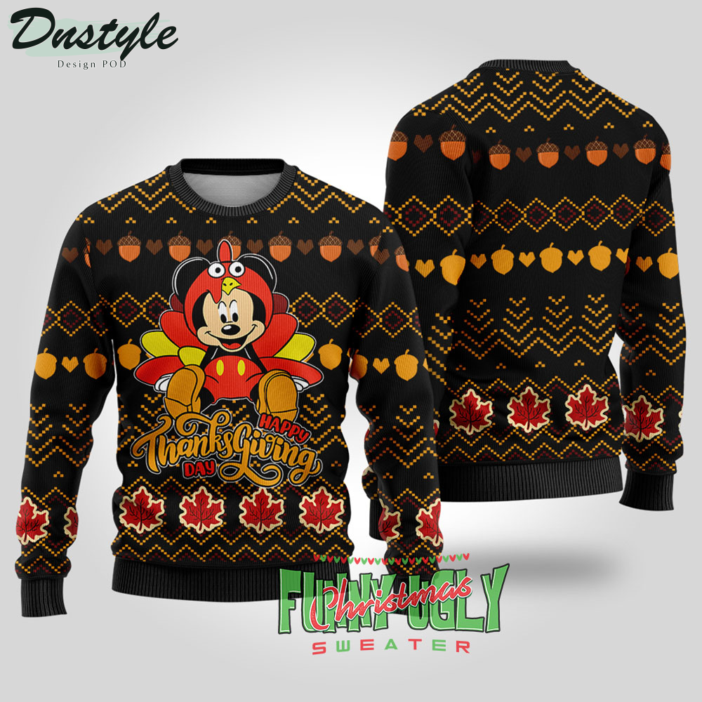 Disney Mickey Happy Thanksgiving Day Ugly Christmas Sweater