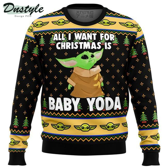 Star Wars All I Want For Christmas Is Baby Yoda Black Green Yellow Ugly Christmas Sweater