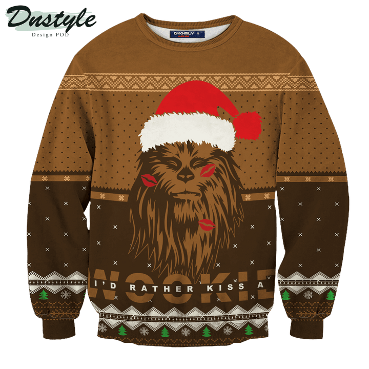 Star Wars I'd Rather Kiss A Wookiee Brown Ugly Christmas Sweater 4