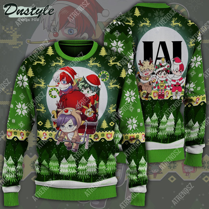 My Hero Academia Midoriya Izuku Todoroki Shouto Tenya Iida Green Ugly Christmas Sweater
