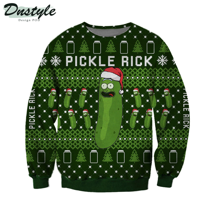Rick And Morty Pickle Rick Christmas Tree Pattern Green Ugly Christmas Sweater