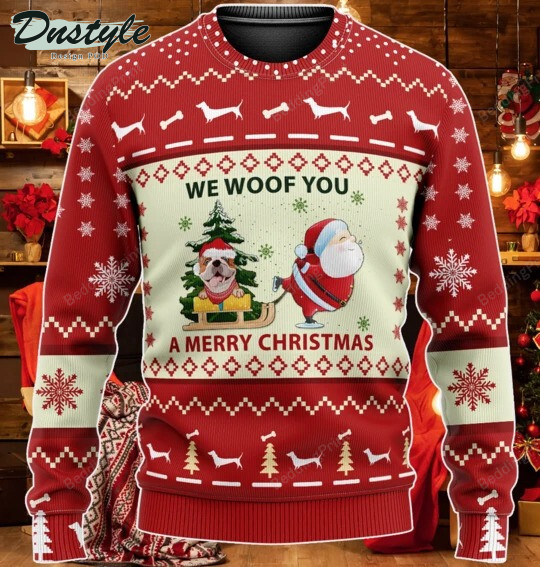 Santa Claus Bulldog We Woof You A Merry Christmas Ugly Sweater
