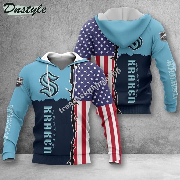 Seattle Kraken American Flag 3d Hoodie Tshirt