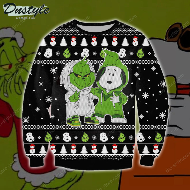 The Grinch Snoopy And Grinch Pattern Black Ugly Christmas Sweater
