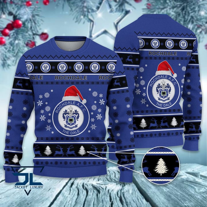 Rochdale AFC santa hat ugly christmas sweater