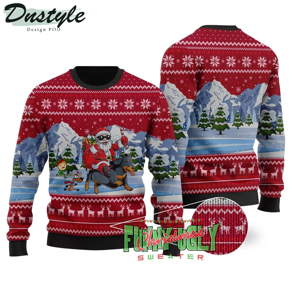 Santa Riding Dachshund Ugly Christmas Sweater