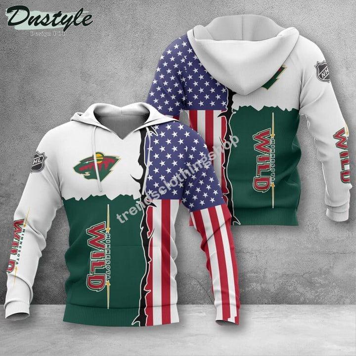 Minnesota Wild American Flag 3d Hoodie Tshirt