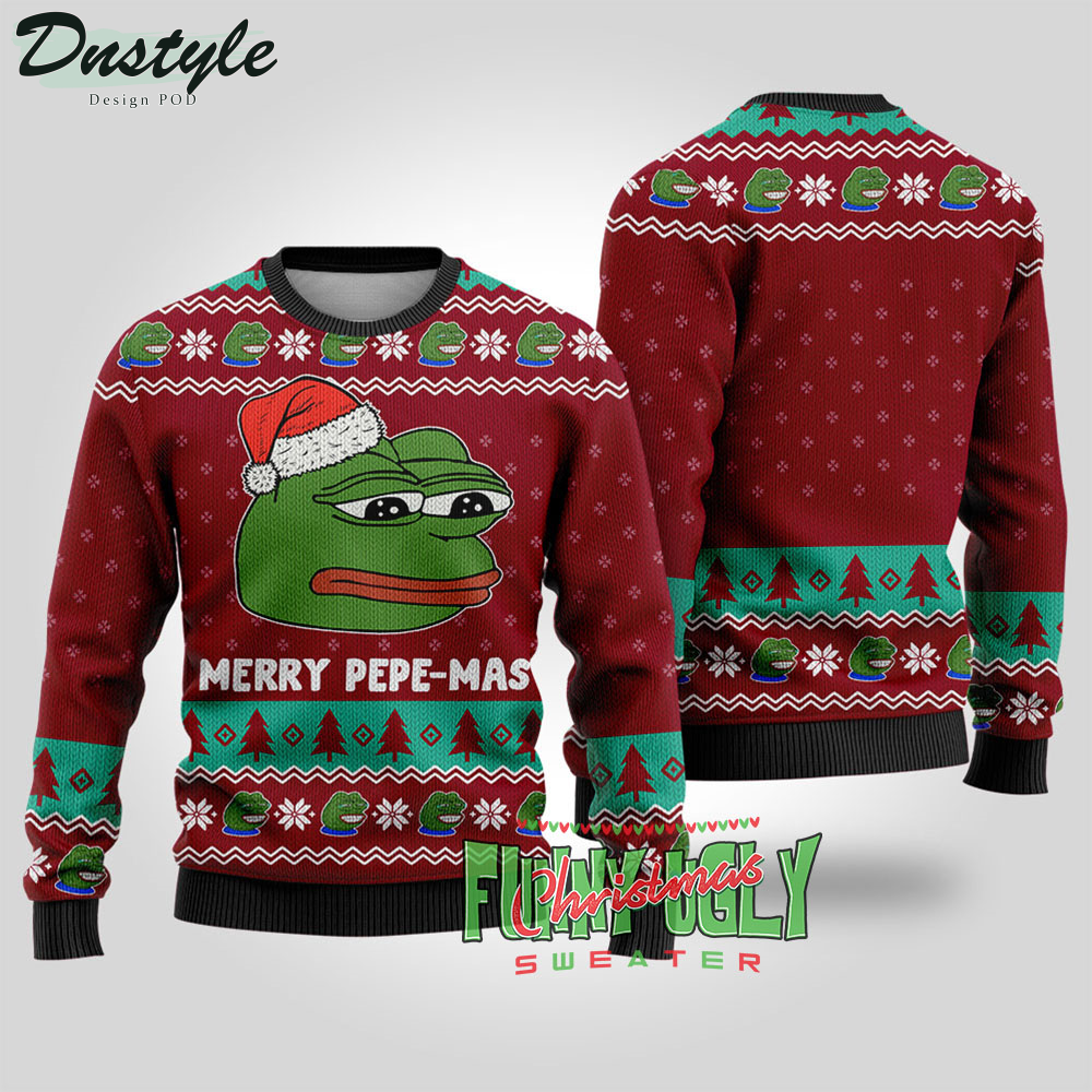 Merry Pepe Mas The Frog Meme Ugly Christmas Sweater