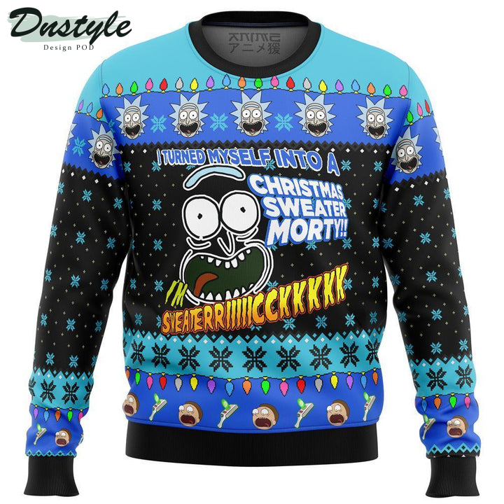 Rick And Morty I Turned Myself Into A Christmas Sweater Morty Black Blue Ugly Christmas Sweater