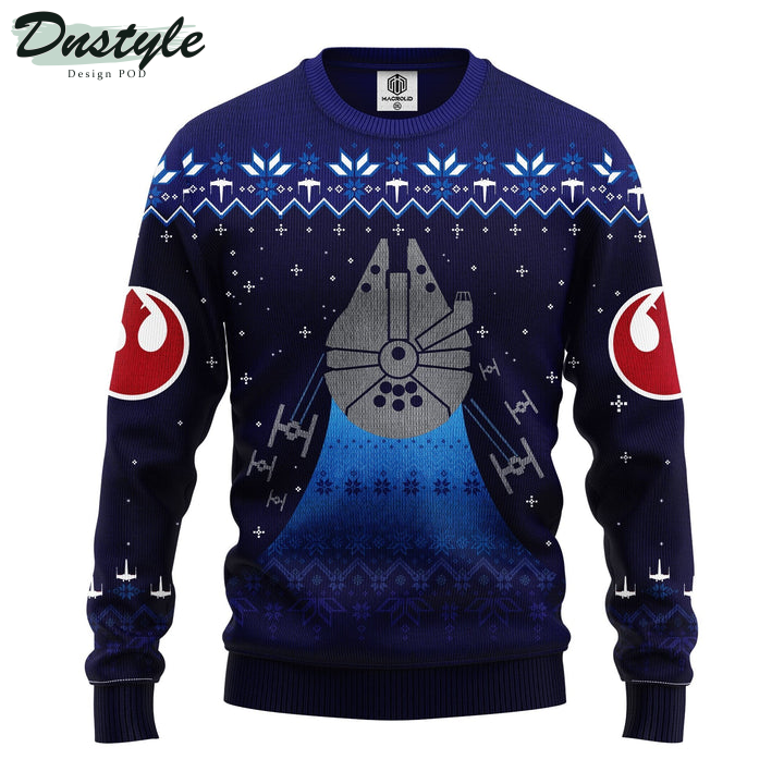 Star Wars Winter Millennium Falcon Blue Navi Ugly Christmas Sweater