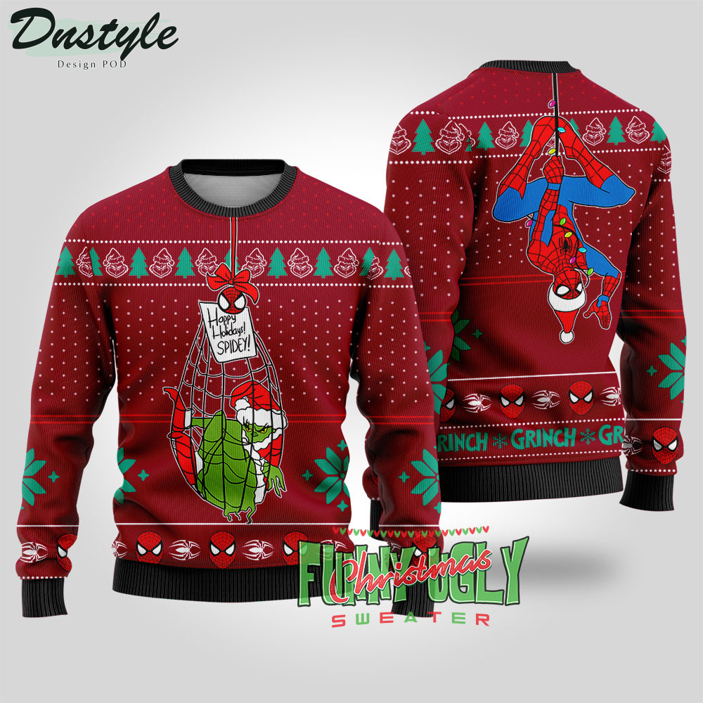Spiderman Stealing Grinch Ugly Christmas Sweater