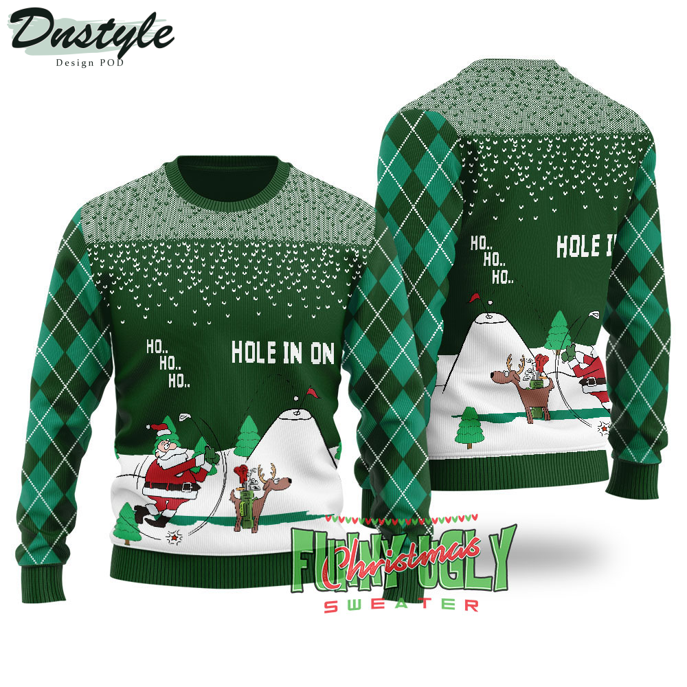 North Pole Golfing Santa Hole In On Green Ugly Christmas Sweater