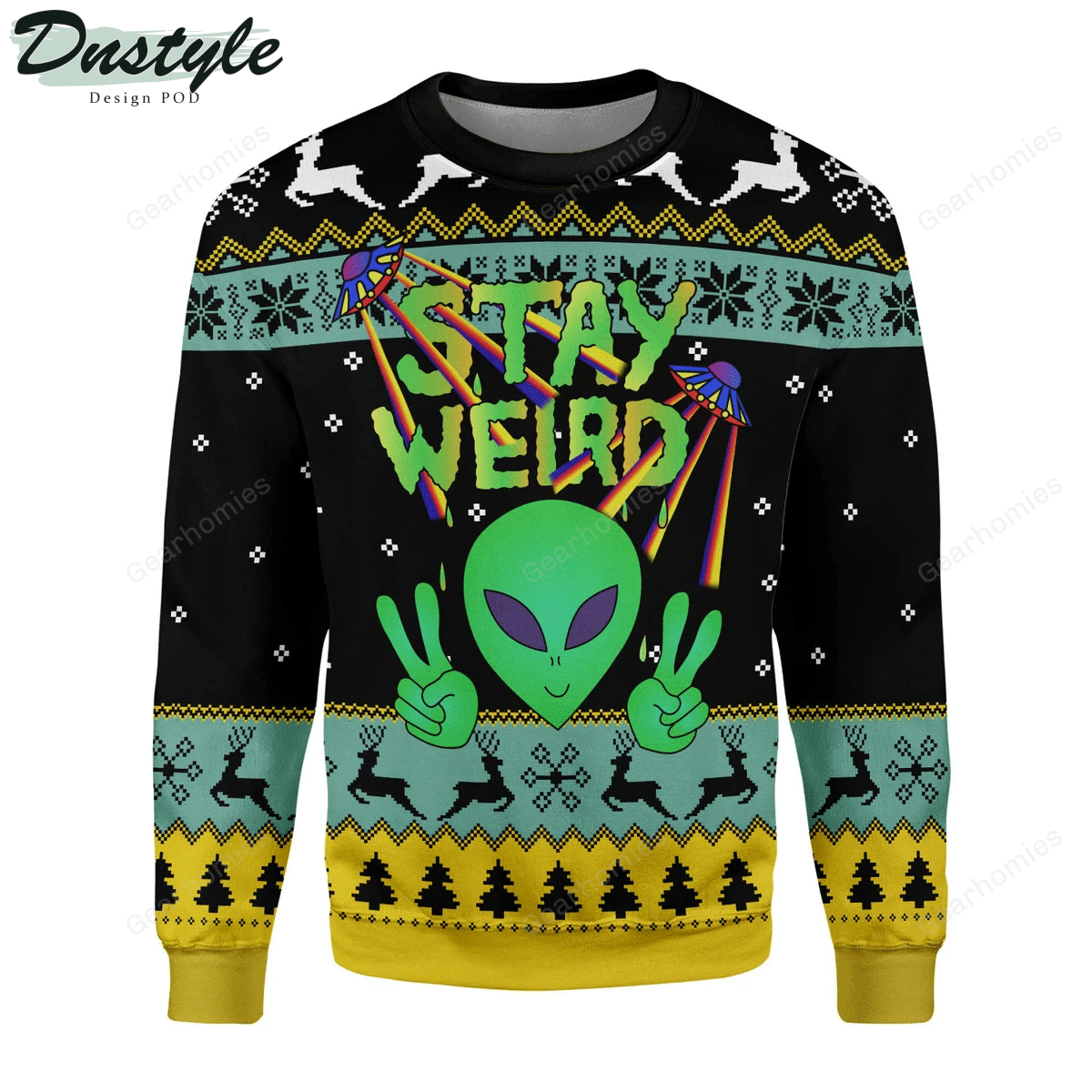 Stay Weird Alien Black Pattern Ugly Christmas Sweater