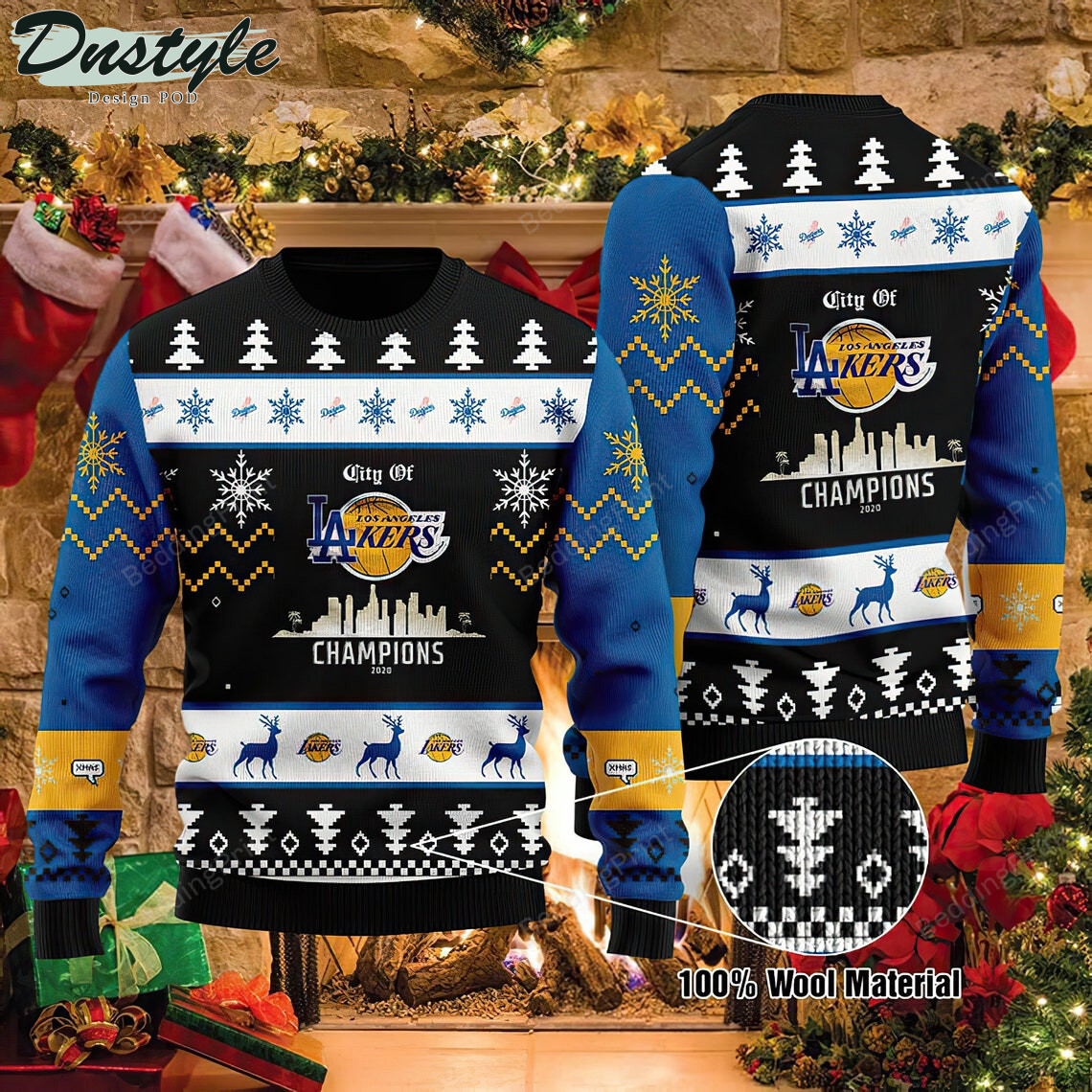 Los Angeles Mixed Lakers LA Dodgers City Of Champions Ugly Christmas Sweater