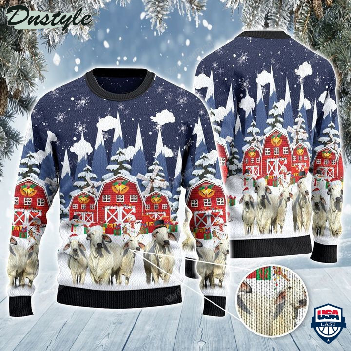 Brahman Cattle Lovers Christmas Gift Snow Farm Ugly Sweater
