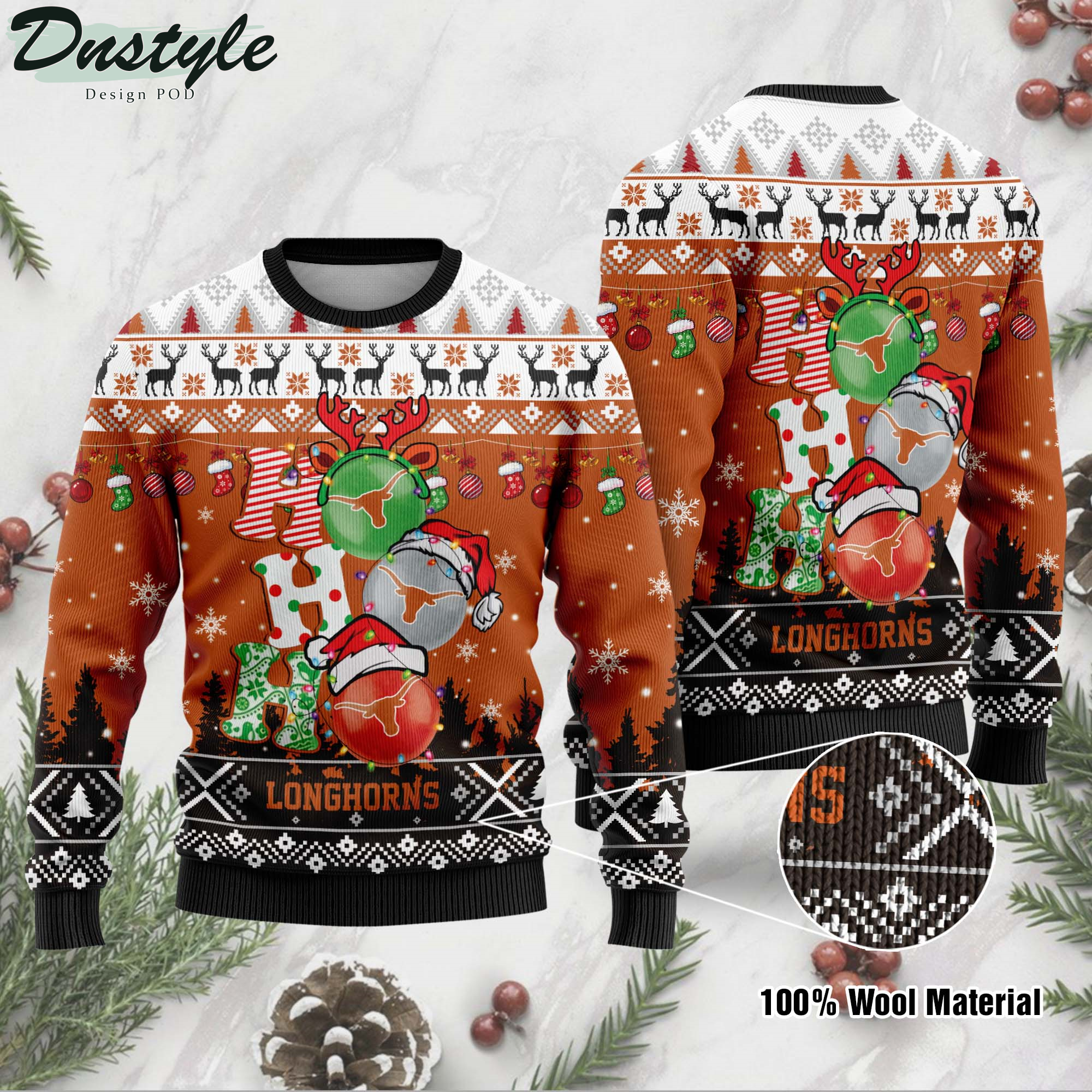 Texas Longhorns NCAA Ho Ho Ho Ugly Wool Sweater