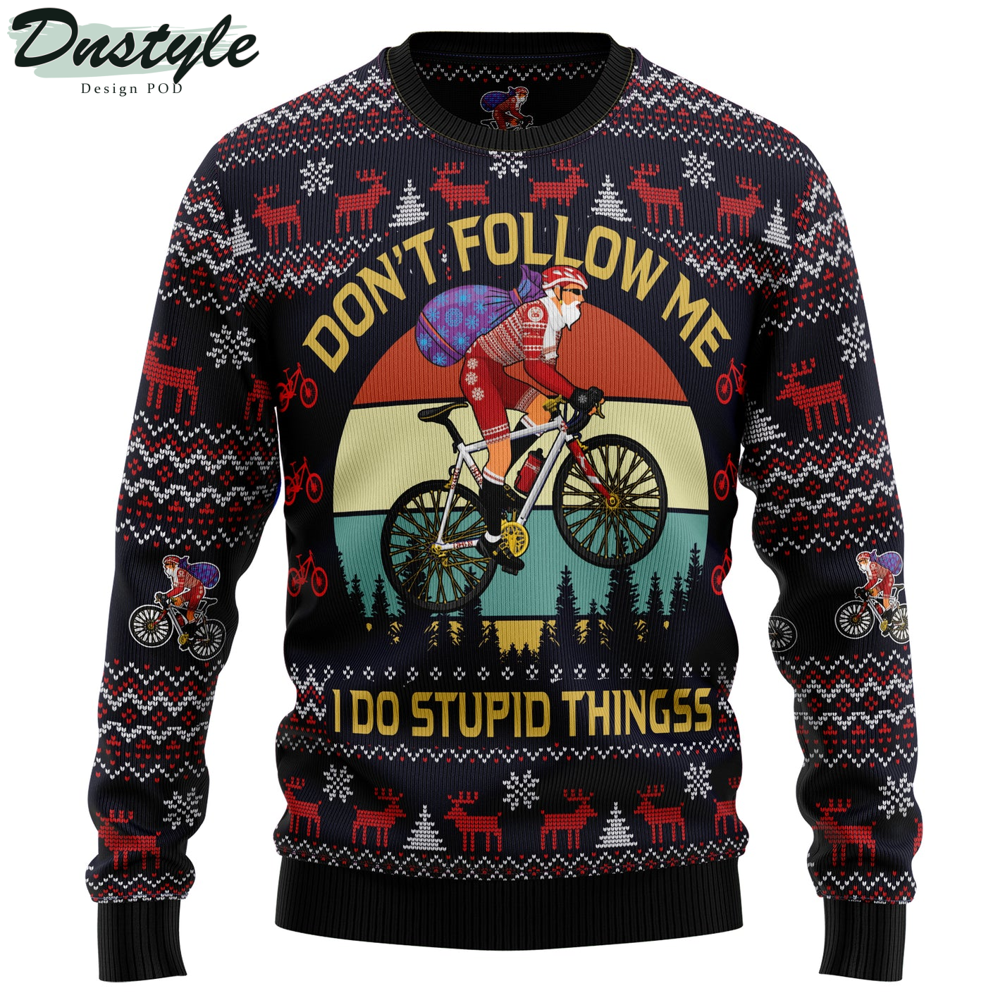 Satan Claus on Mountain Bike Don't Follow Me Ugly Christmas Sweater
