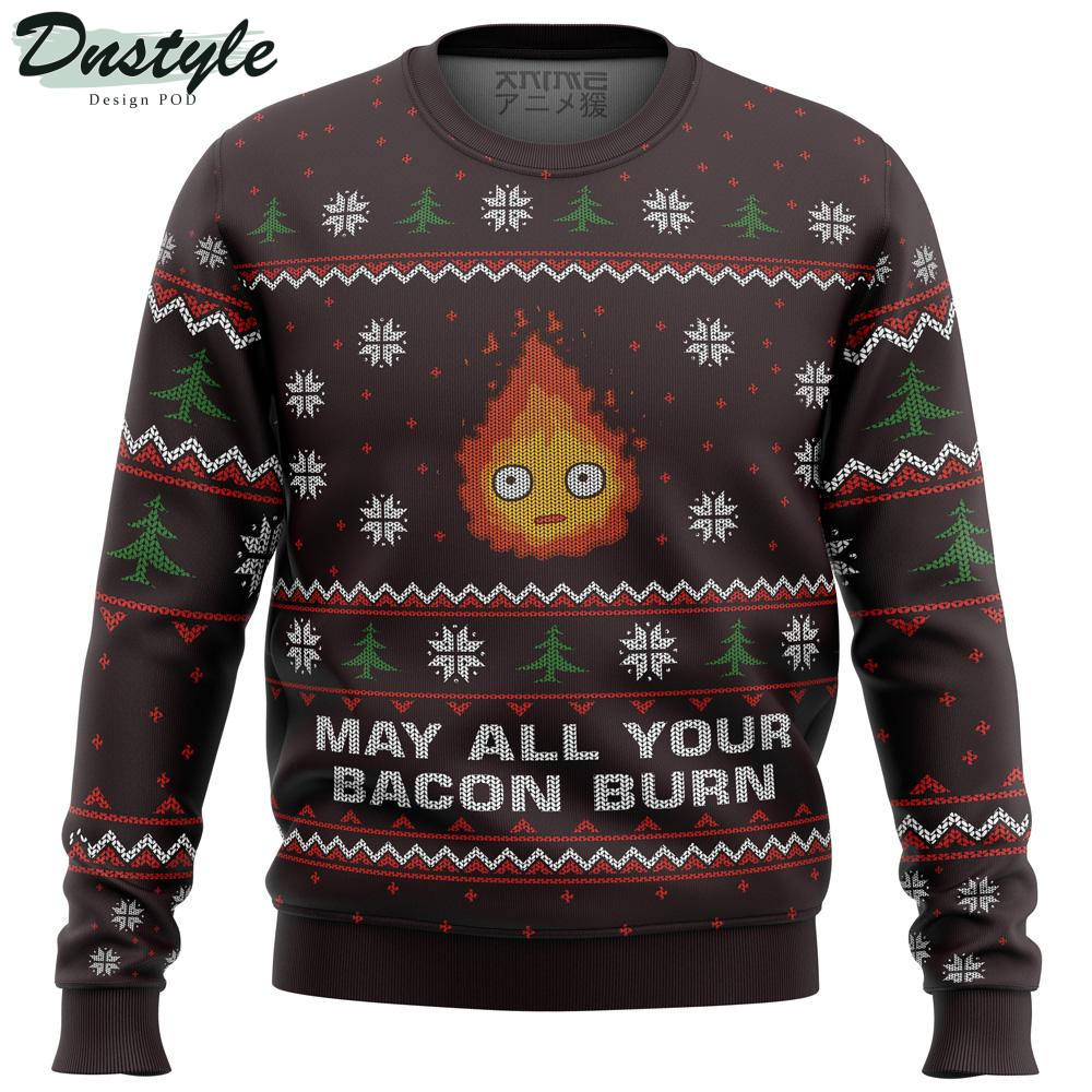 Ghibli Howl Is Moving Castle May All Your Bacon Burn Ugly Christmas Sweater