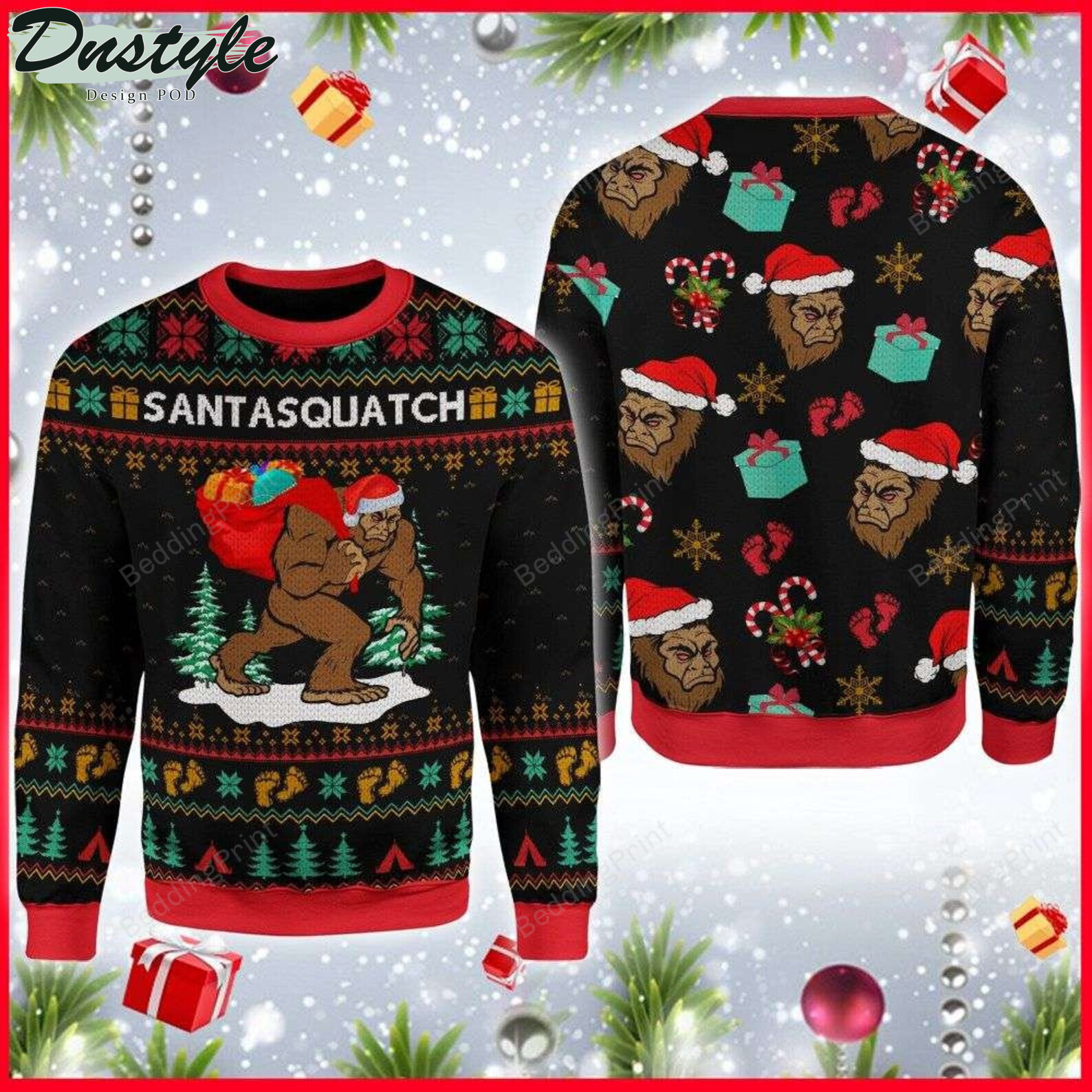 Christmas Santasquatch Campin Ugly Sweater