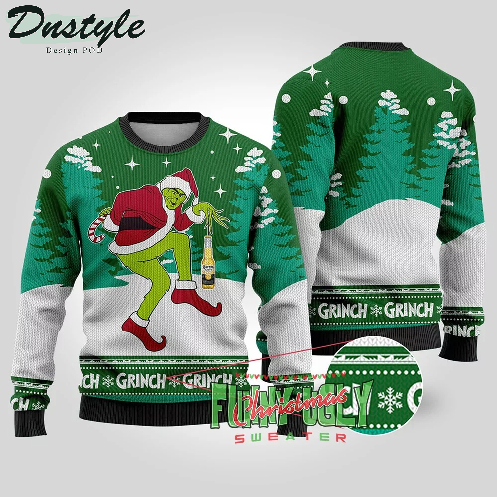 Grinch Stealing Corona Extra Beer Ugly Christmas Sweater