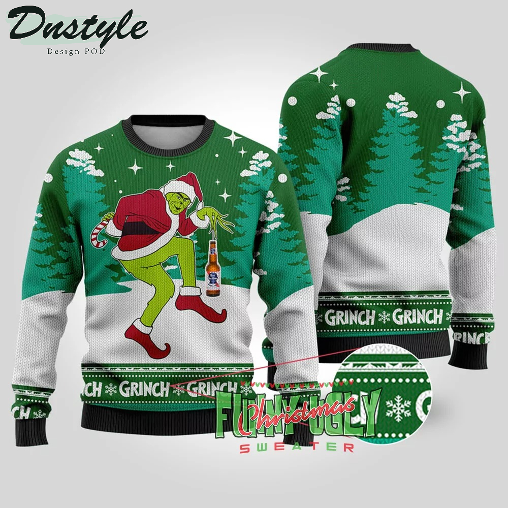 Grinch Stealing Pabst Blue Beer Ugly Christmas Sweater
