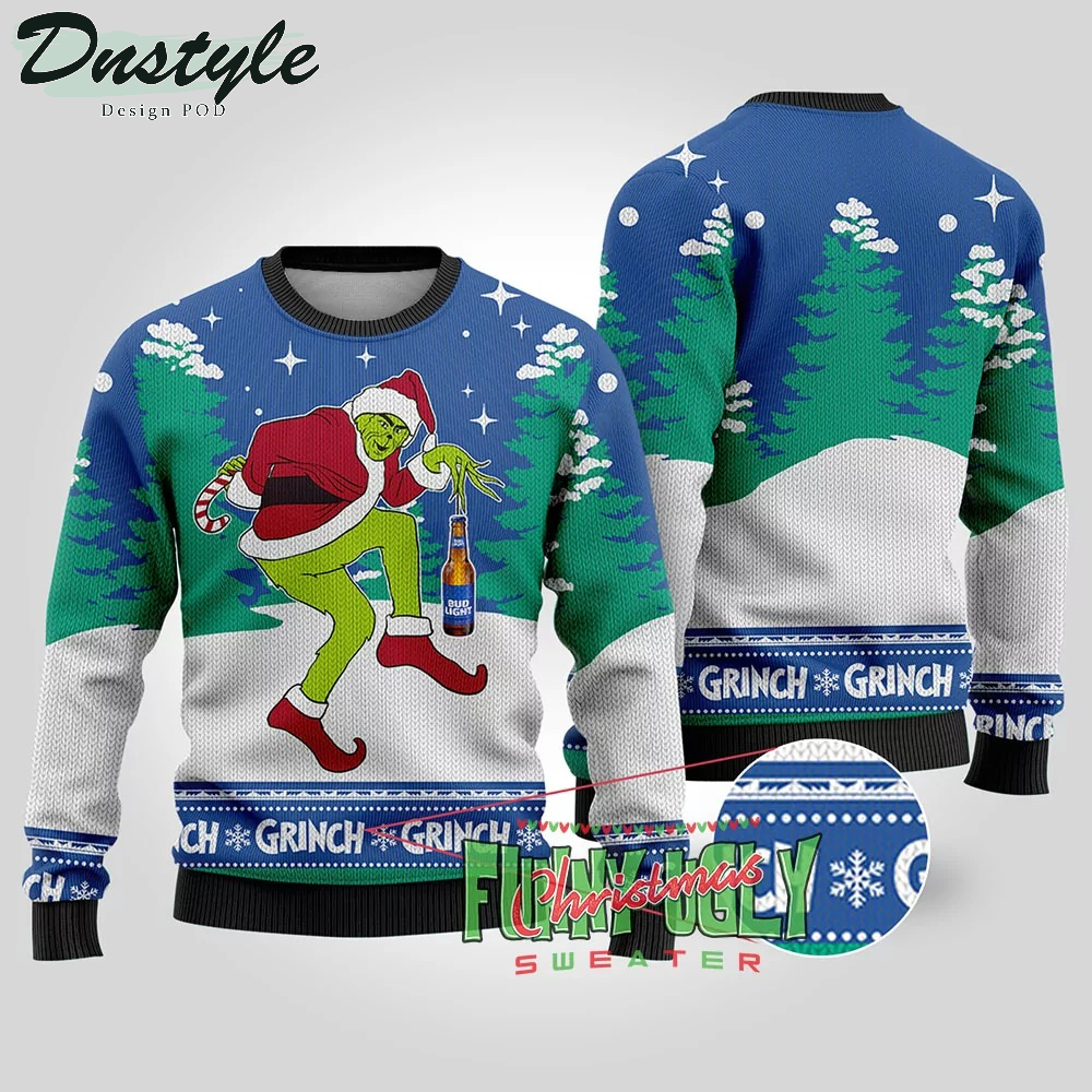Grinch Stealing Bud Light Beer Ugly Christmas Sweater