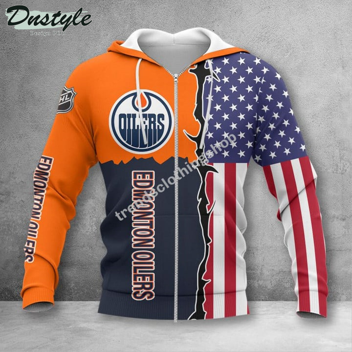 Edmonton Oilers American Flag 3d Hoodie Tshirt