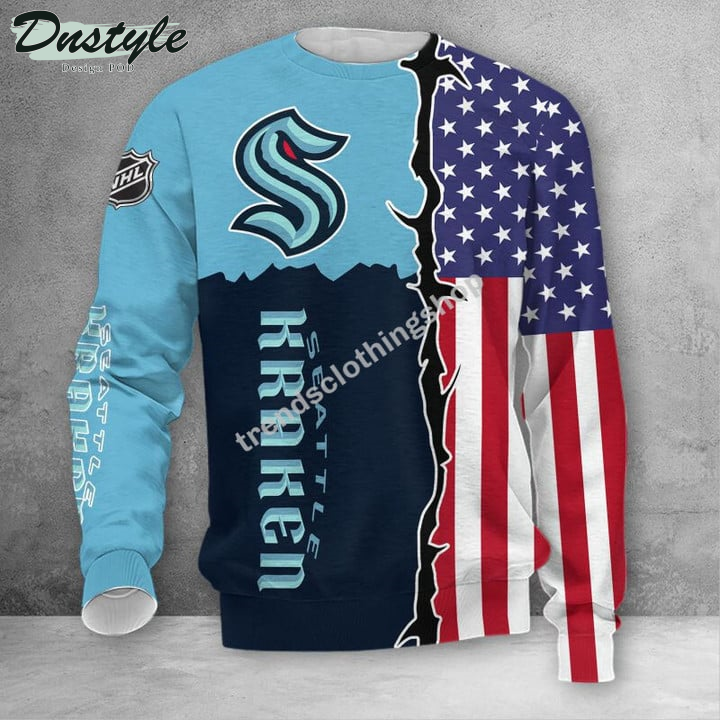 Seattle Kraken American Flag 3d Hoodie Tshirt