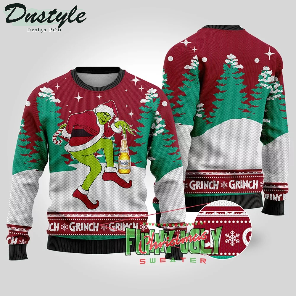 Grinch Stealing Modelo Beer Ugly Christmas Sweater