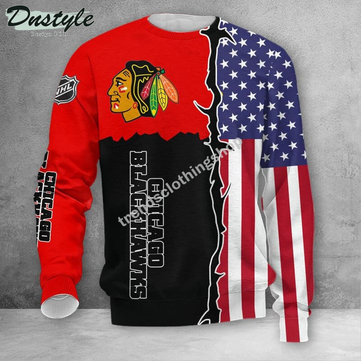 Chicago Blackhawks American Flag 3d Hoodie Tshirt