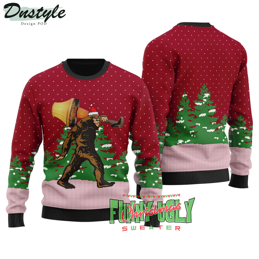 Bigfoot With A Major Award Red Ugly Christmas Sweater