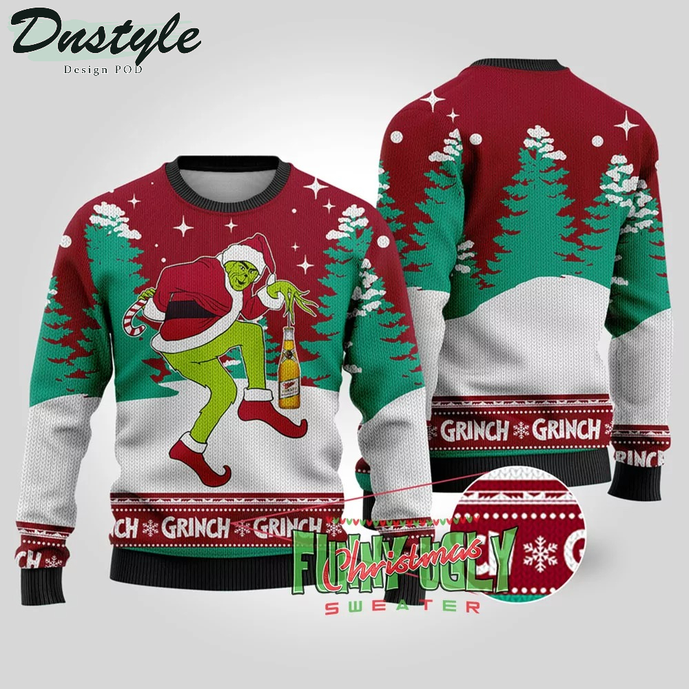 Grinch Stealing Miller High Beer Ugly Christmas Sweater