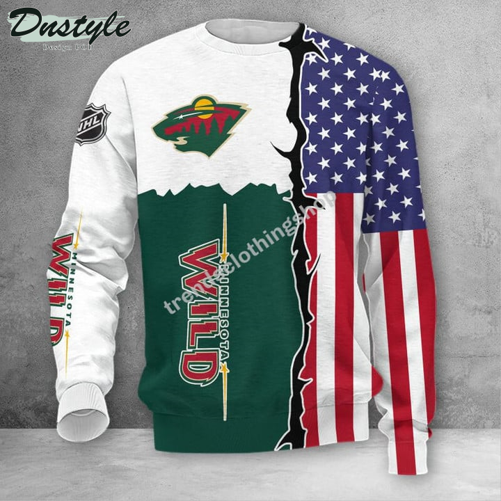 Minnesota Wild American Flag 3d Hoodie Tshirt