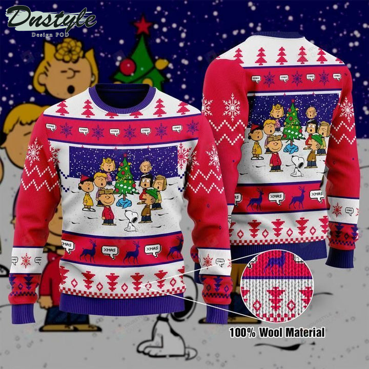 Snoopy Charlie Brown Peanuts Characters Night Pink Blue Ugly Christmas Sweater