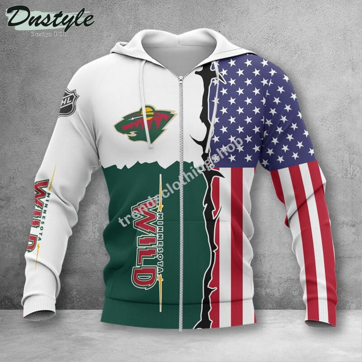 Minnesota Wild American Flag 3d Hoodie Tshirt