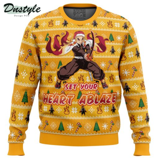 Set Your Heart Ablaze Rengoku Demon Slayer Ugly Christmas Sweater