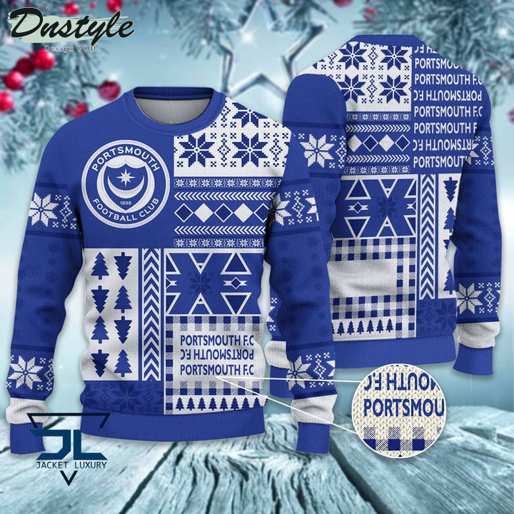Portsmouth F.C Christmas Pattern 2022 Ugly Wool Sweater