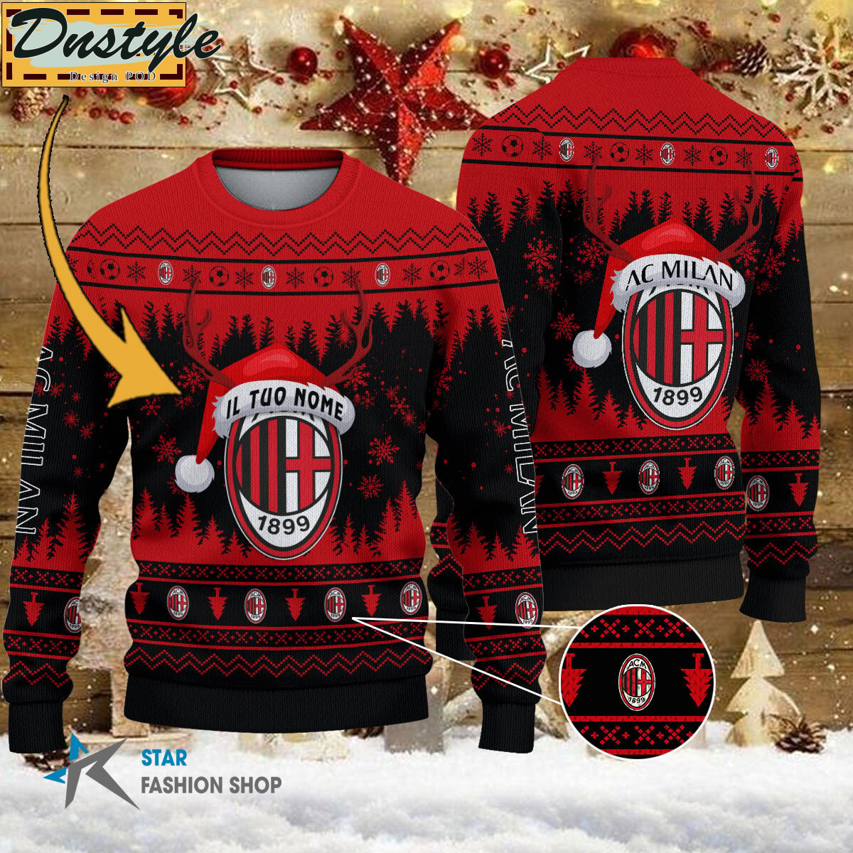 AC Milan il tuo nome brutto maglia natalizia