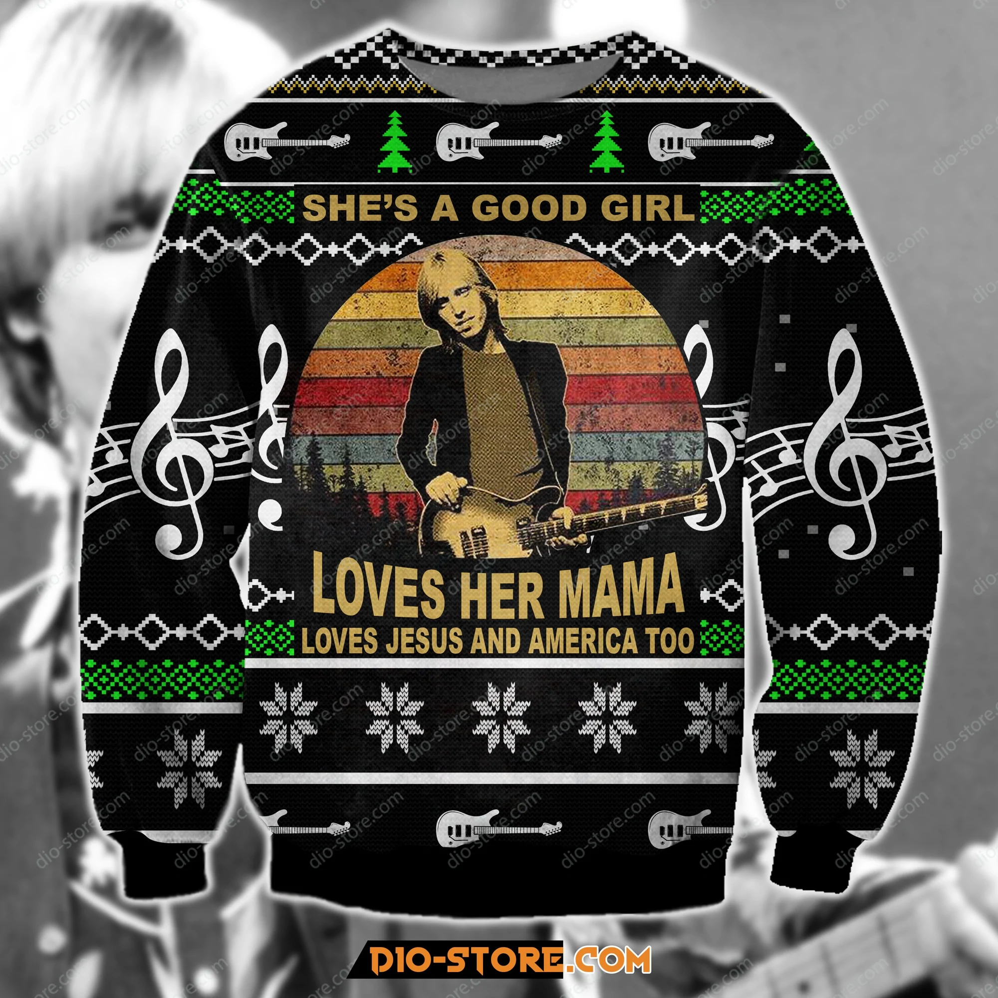Tom Petty Loves Her Mama Loves Jesus And American Too Ugly Christmas Sweater