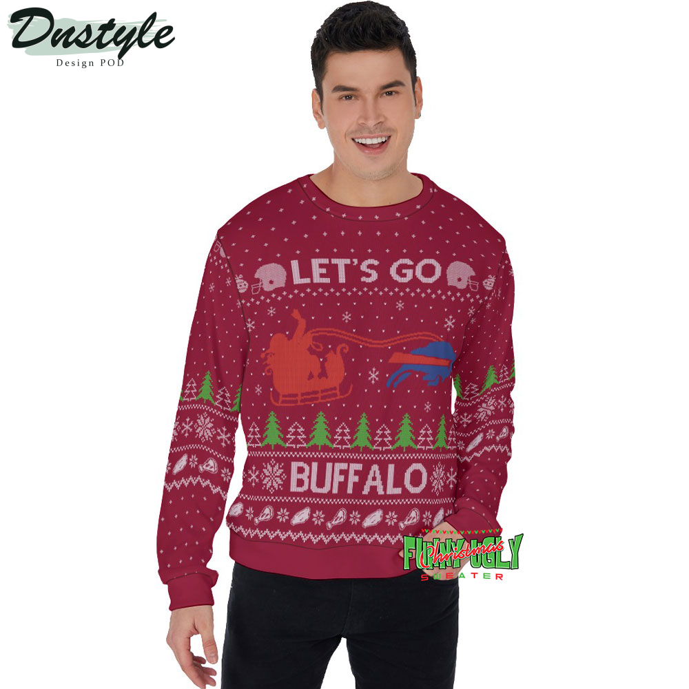 Let’s Go Buffalo Bills Cardinal Red Ugly Christmas Sweater
