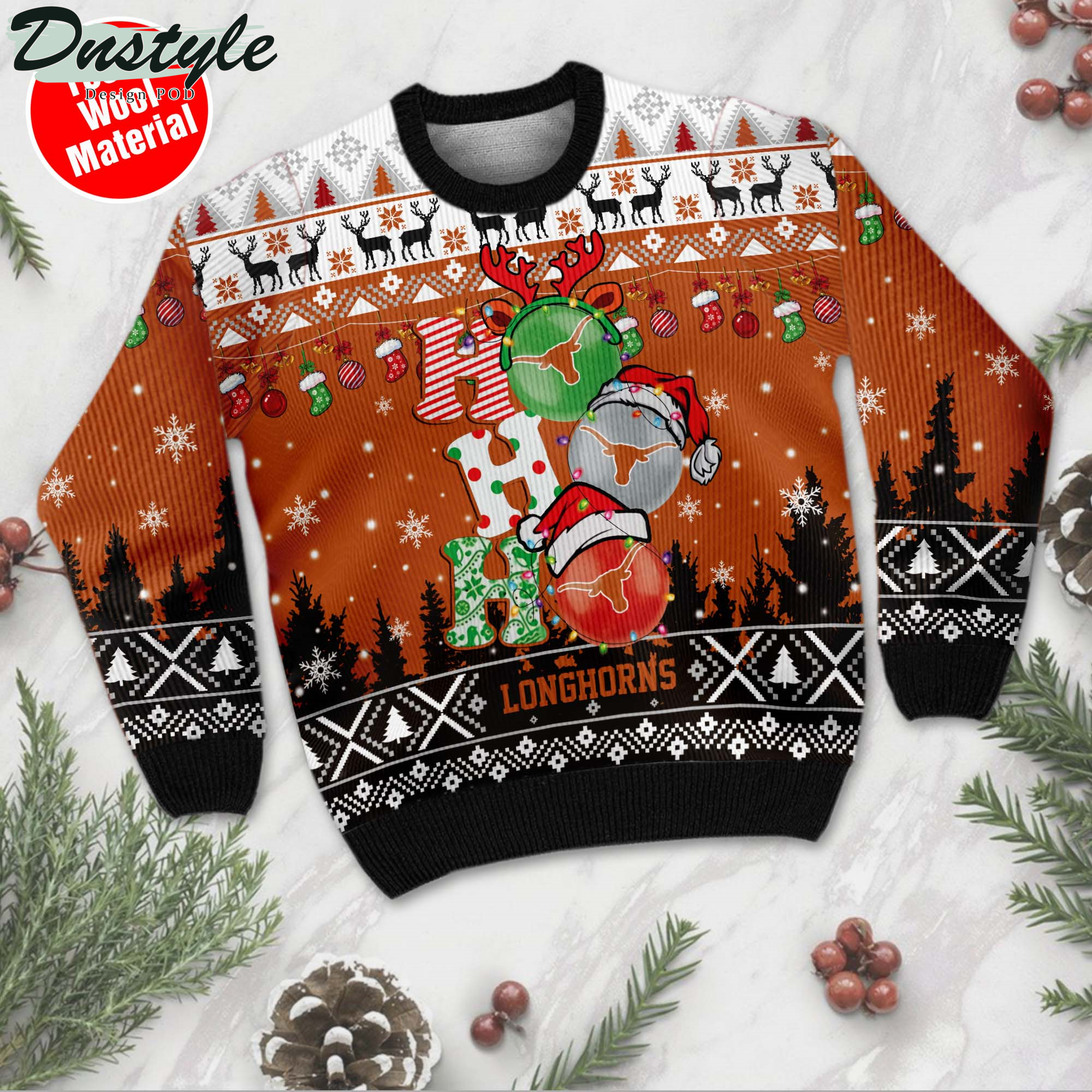 Texas Longhorns NCAA Ho Ho Ho Ugly Wool Sweater